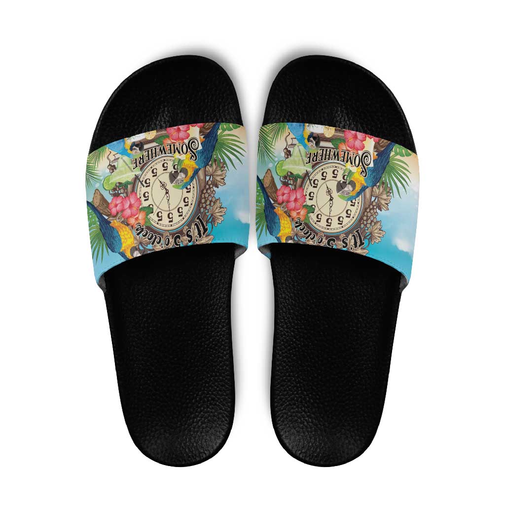 It's 5 o'clock Somewhere Slide Sandals Hawaiian Tropical Parrots LT01 Blue - Polynesian Pride