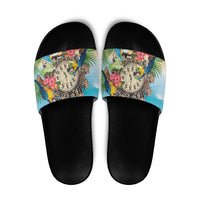 It's 5 o'clock Somewhere Slide Sandals Hawaiian Tropical Parrots LT01 Blue - Polynesian Pride