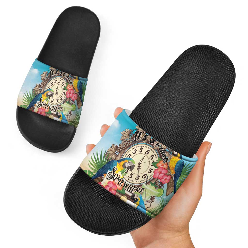 It's 5 o'clock Somewhere Slide Sandals Hawaiian Tropical Parrots LT01 - Polynesian Pride