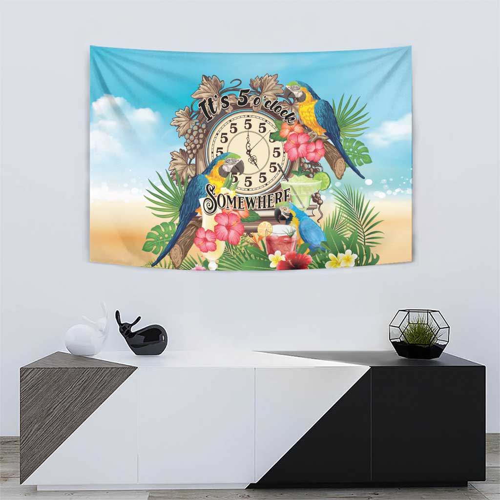 It's 5 o'clock Somewhere Tapestry Hawaiian Tropical Parrots - Polynesian Pride