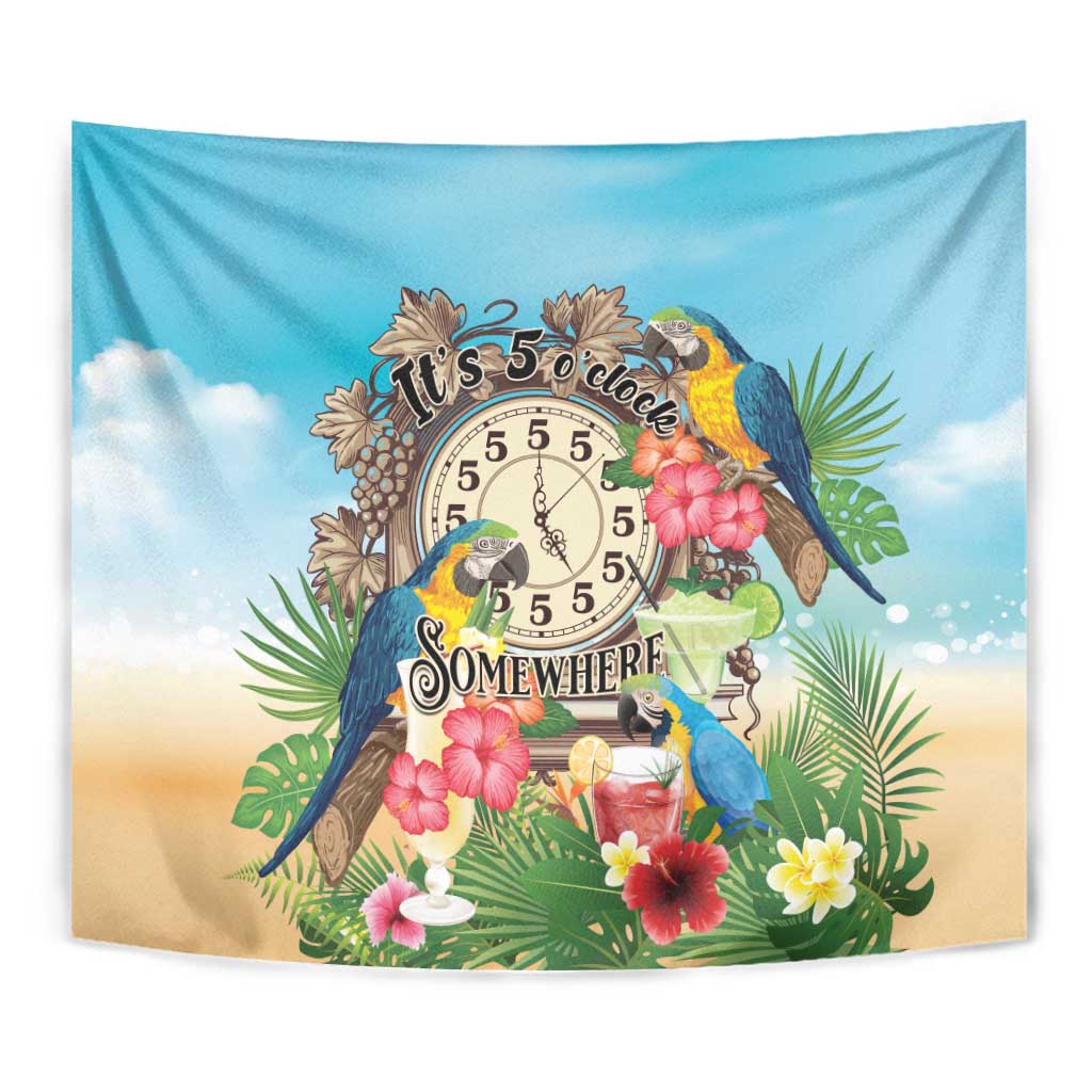 It's 5 o'clock Somewhere Tapestry Hawaiian Tropical Parrots - Polynesian Pride