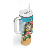 Personalized It's 5 o'clock Somewhere Tumbler With Handle Hawaiian Tropical Parrots - Polynesian Pride