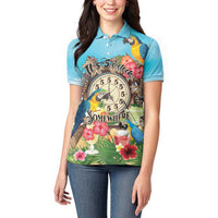 Personalized It's 5 o'clock Somewhere Women Polo Shirt Hawaiian Tropical Parrots - Polynesian Pride