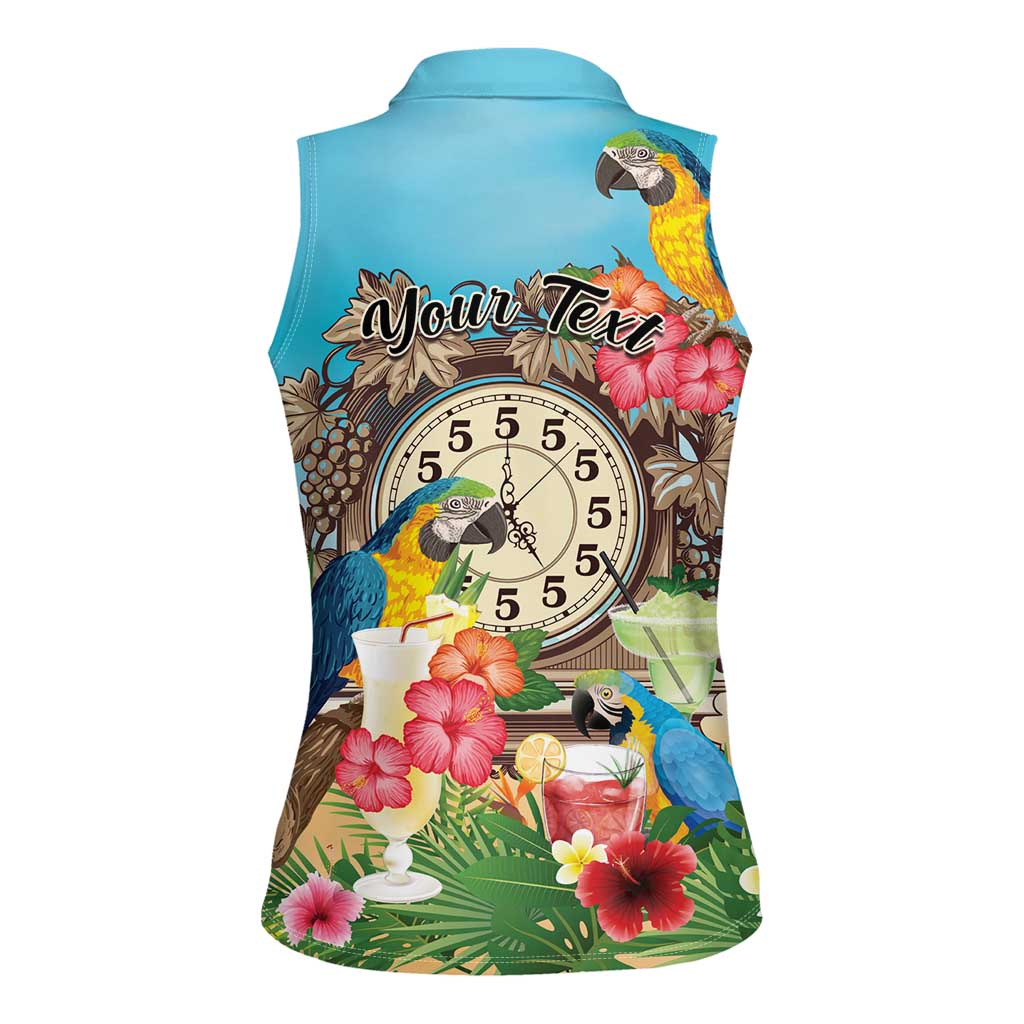 Personalized It's 5 o'clock Somewhere Women Sleeveless Polo Shirt Hawaiian Tropical Parrots - Polynesian Pride