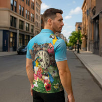 Personalized It's 5 o'clock Somewhere Zipper Polo Shirt Hawaiian Tropical Parrots - Polynesian Pride