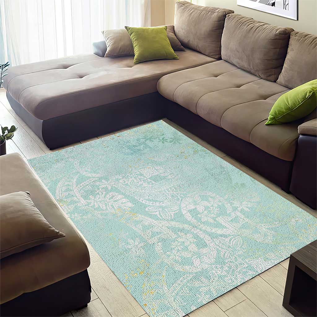 Polynesian Tiare Monstera Seafoam Green Area Rug Liquid Style - Polynesian Pride