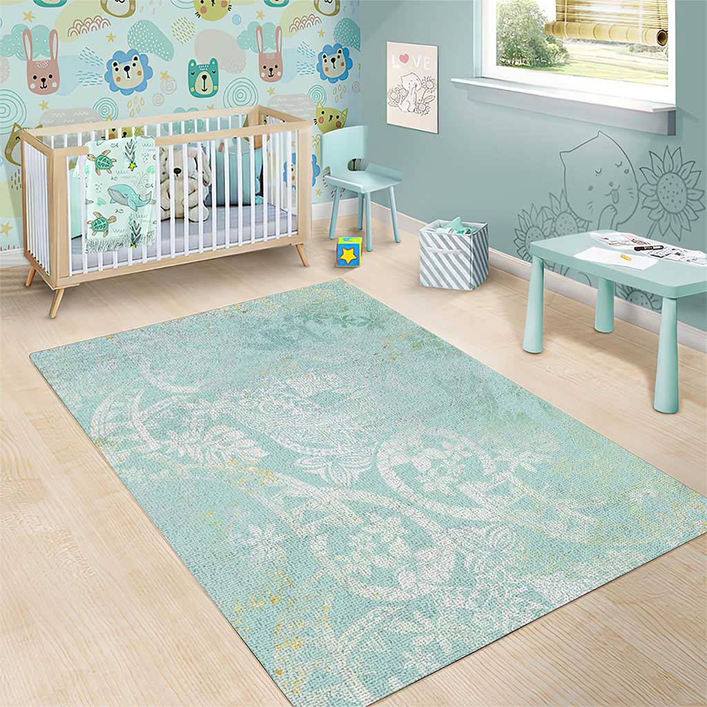 Polynesian Tiare Monstera Seafoam Green Area Rug Liquid Style - Polynesian Pride