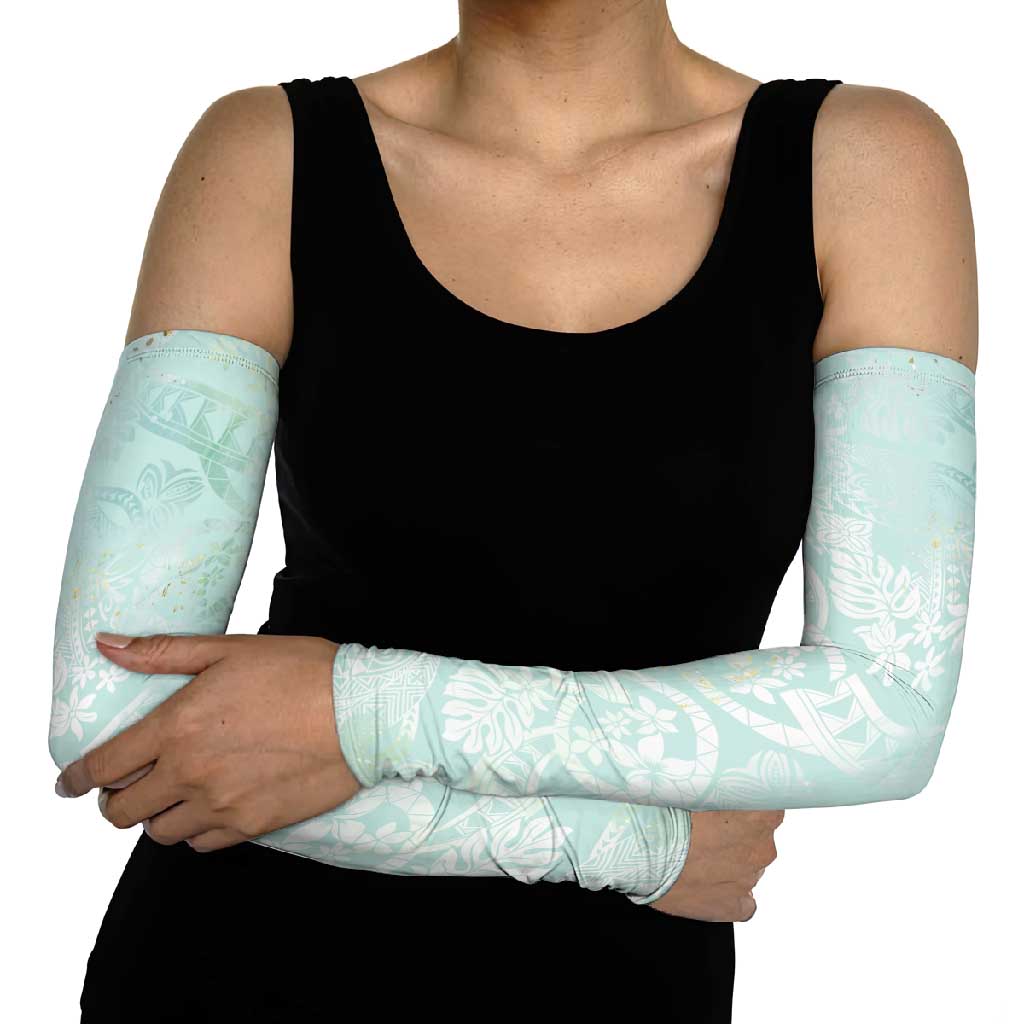 Polynesian Tiare Monstera Seafoam Green Arm Sleeves Liquid Style - Polynesian Pride