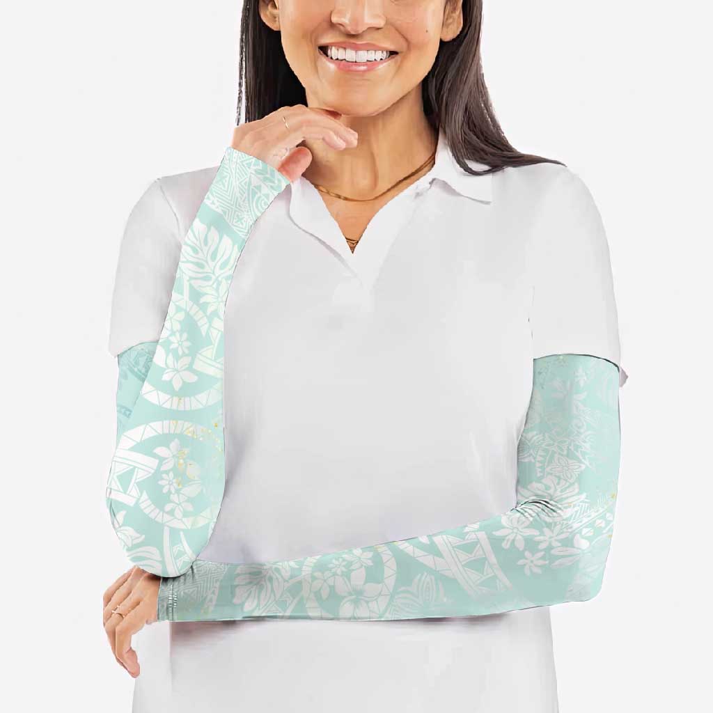 Polynesian Tiare Monstera Seafoam Green Arm Sleeves Liquid Style - Polynesian Pride