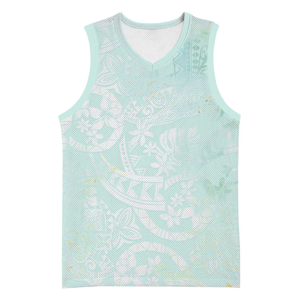 Polynesian Tiare Monstera Seafoam Green Basketball Jersey Liquid Style LT01 Unisex Green - Polynesian Pride