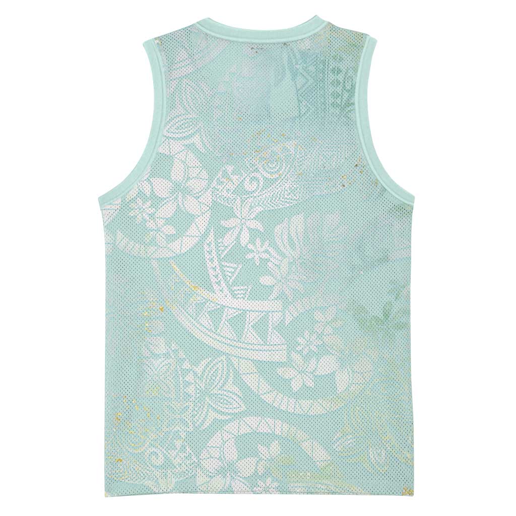 Polynesian Tiare Monstera Seafoam Green Basketball Jersey Liquid Style LT01 - Polynesian Pride