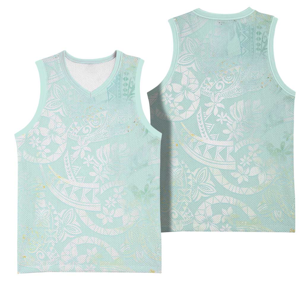 Polynesian Tiare Monstera Seafoam Green Basketball Jersey Liquid Style LT01 - Polynesian Pride