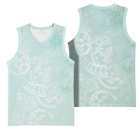 Polynesian Tiare Monstera Seafoam Green Basketball Jersey Liquid Style LT01 - Polynesian Pride
