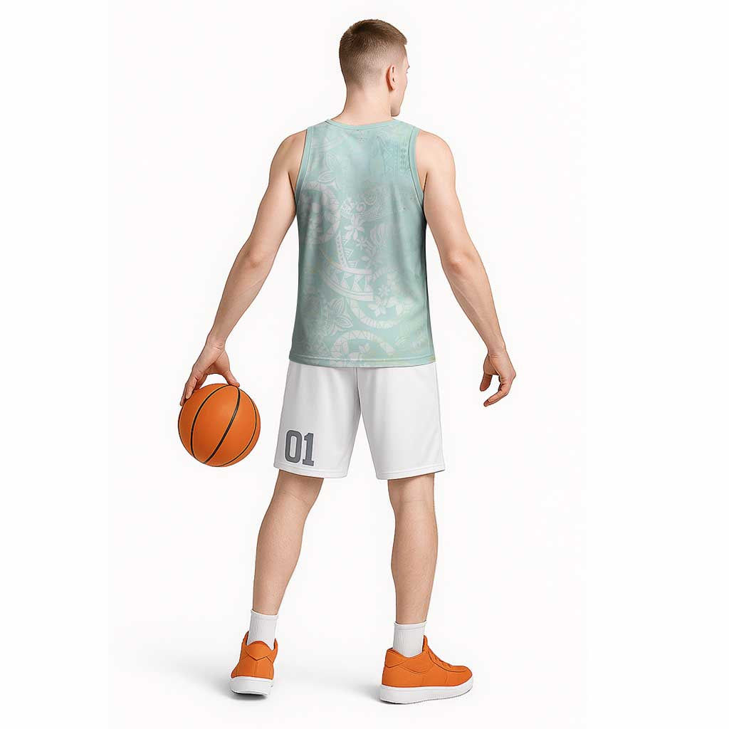 Polynesian Tiare Monstera Seafoam Green Basketball Jersey Liquid Style LT01 - Polynesian Pride