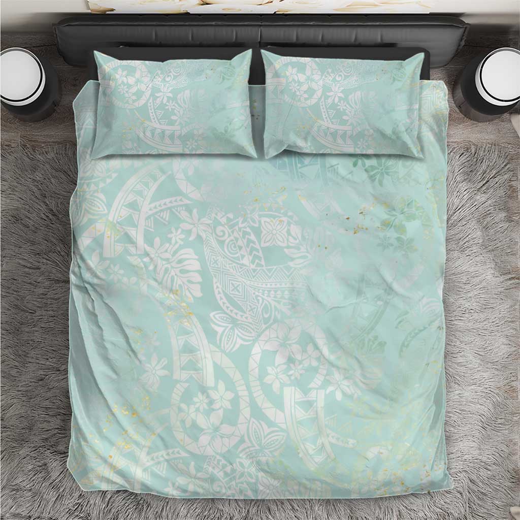 Polynesian Tiare Monstera Seafoam Green Bedding Set Liquid Style - Polynesian Pride