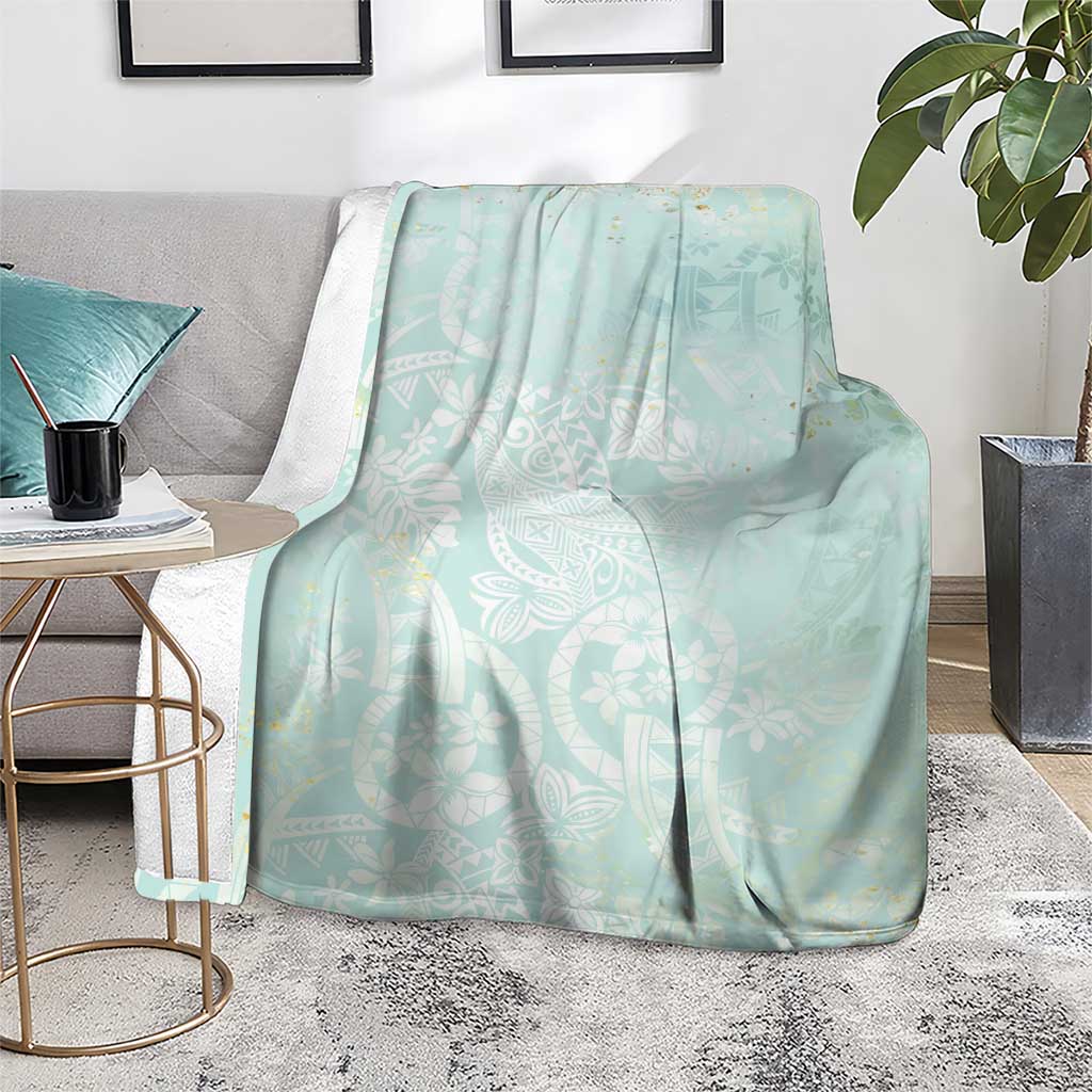Polynesian Tiare Monstera Seafoam Green Blanket Liquid Style - Polynesian Pride