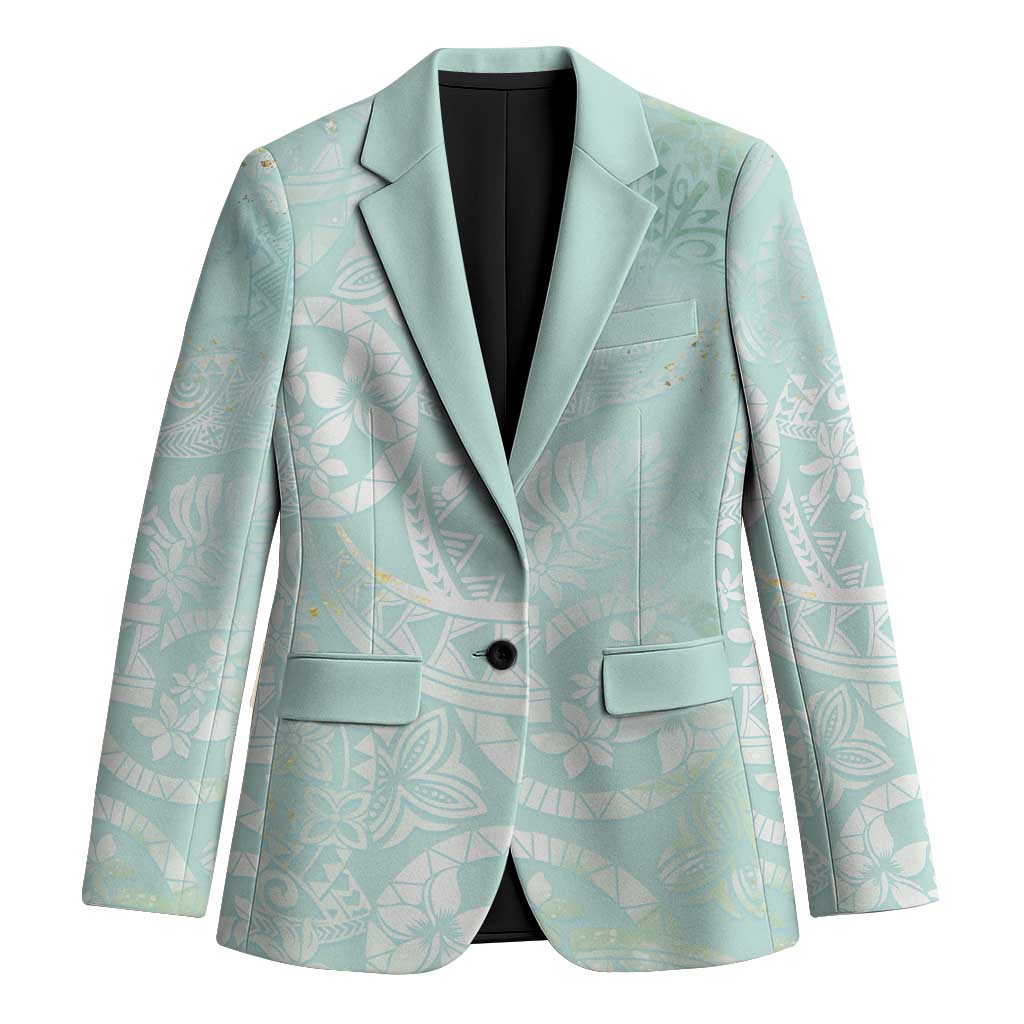 Polynesian Tiare Monstera Seafoam Green Blazer Liquid Style - Polynesian Pride
