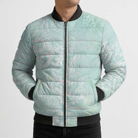 Polynesian Tiare Monstera Seafoam Green Bomber Puffer Jacket Liquid Style LT01 - Polynesian Pride