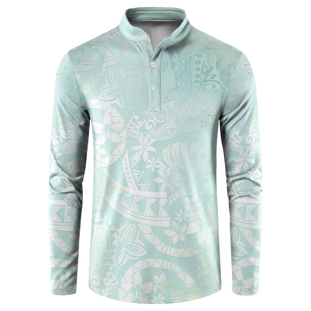 Polynesian Tiare Monstera Seafoam Green Button Sweatshirt Liquid Style LT01 Green - Polynesian Pride