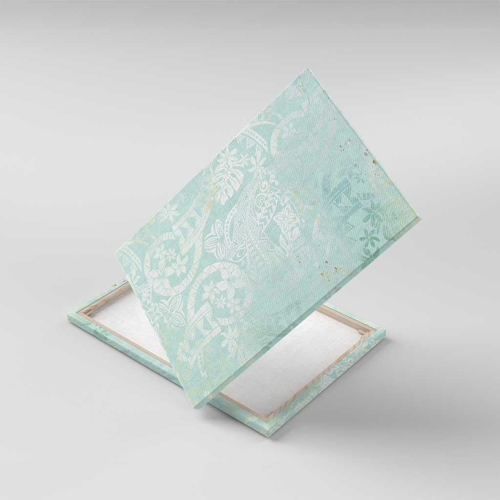 Polynesian Tiare Monstera Seafoam Green Canvas Wall Art Liquid Style LT01 With Frame Green - Polynesian Pride