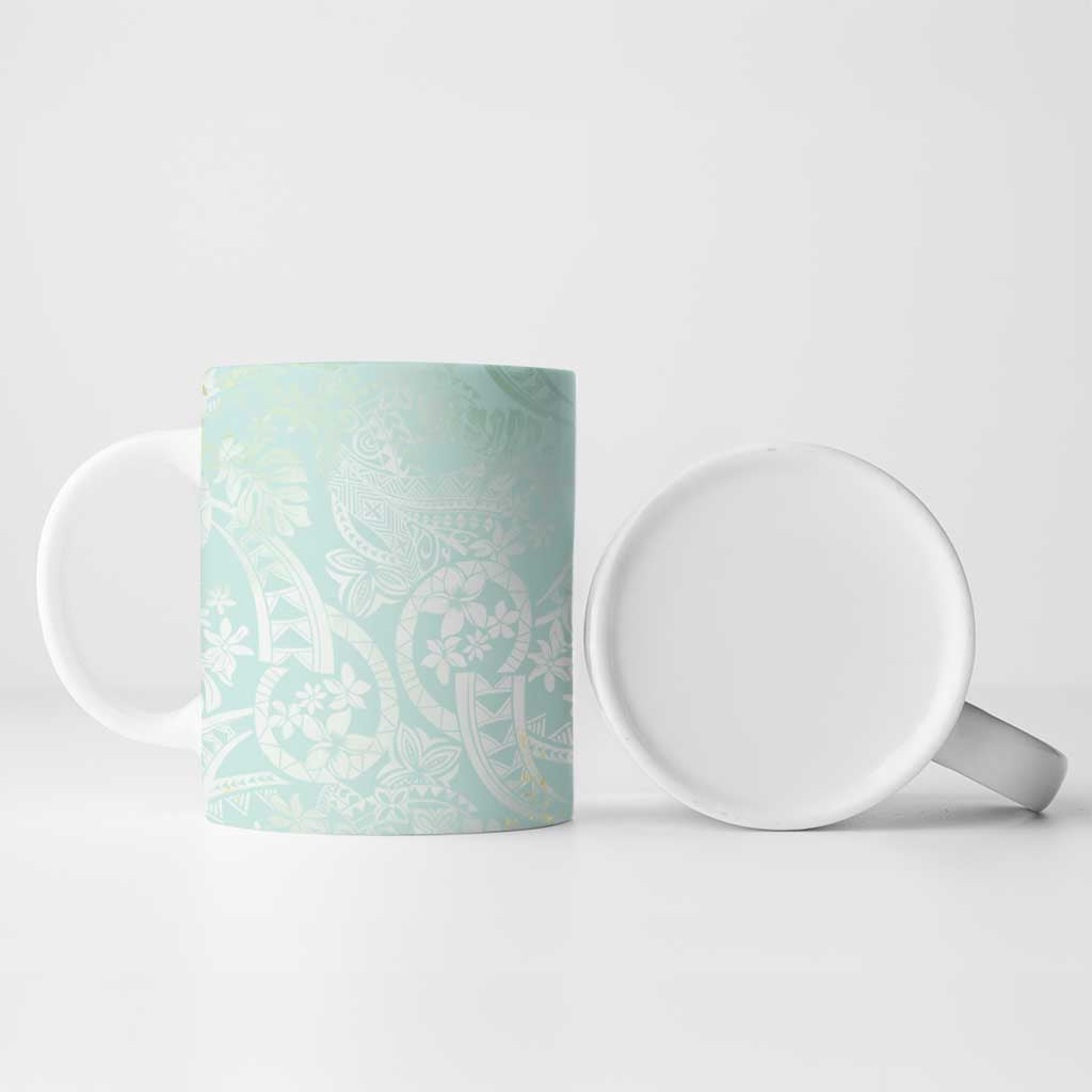 Polynesian Tiare Monstera Seafoam Green Ceramic Mug Liquid Style - Polynesian Pride