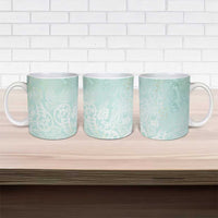 Polynesian Tiare Monstera Seafoam Green Ceramic Mug Liquid Style - Polynesian Pride