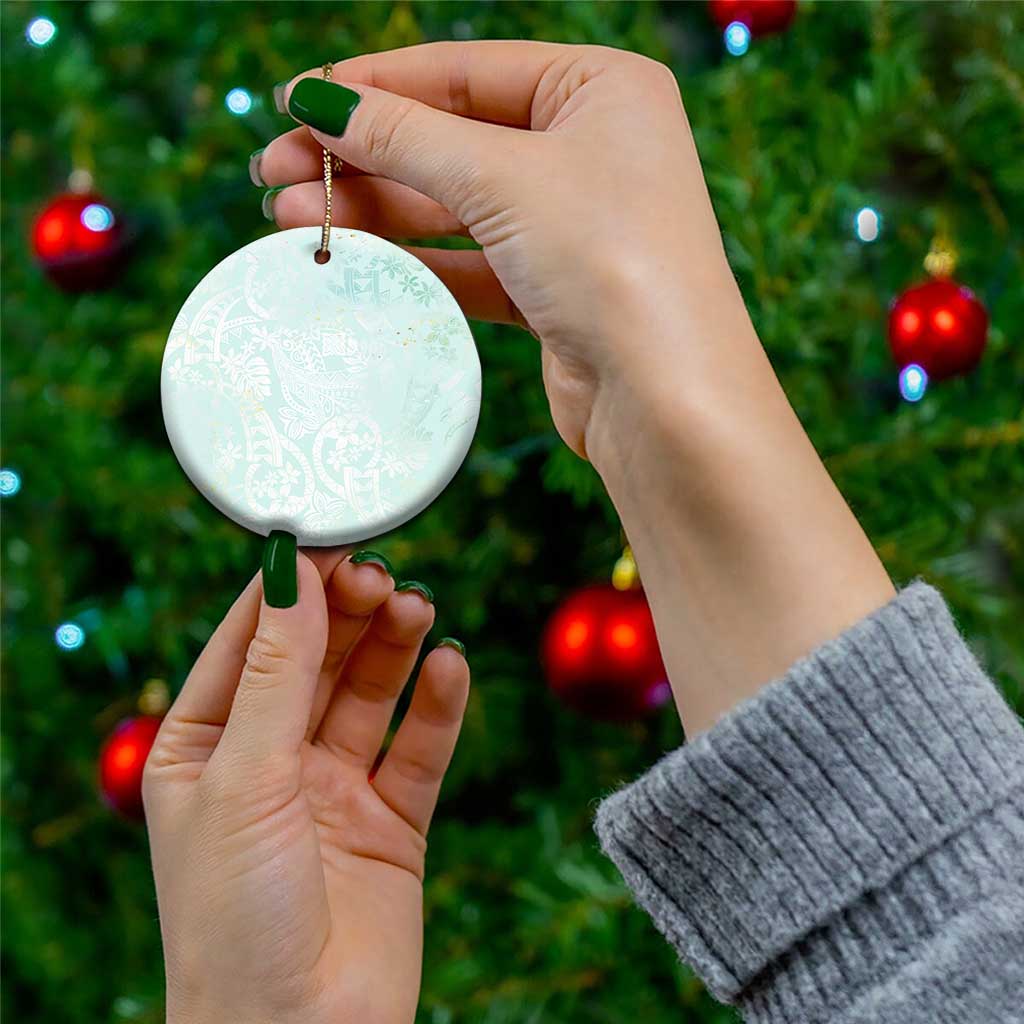 Polynesian Tiare Monstera Seafoam Green Ceramic Ornament Liquid Style - Polynesian Pride