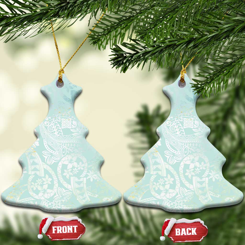 Polynesian Tiare Monstera Seafoam Green Ceramic Ornament Liquid Style - Polynesian Pride