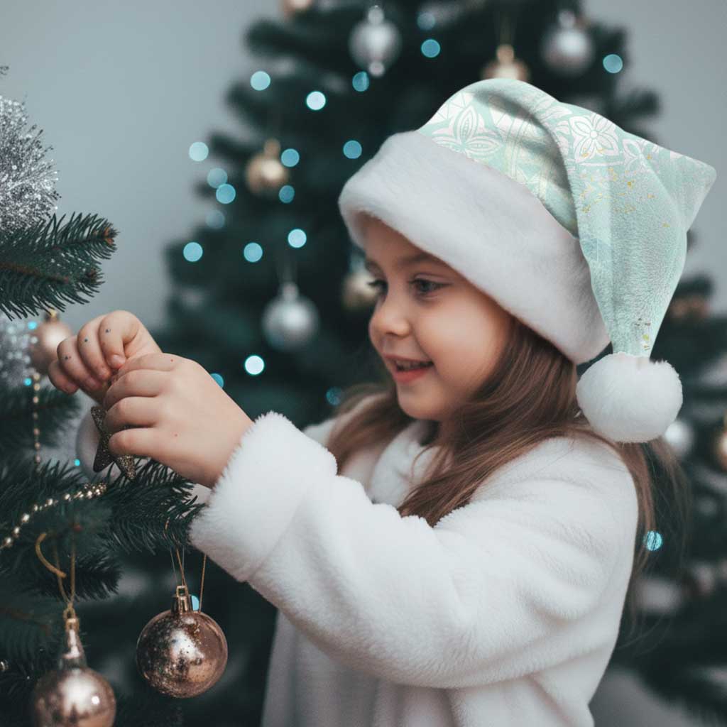 Polynesian Tiare Monstera Seafoam Green Christmas Santa Hat Liquid Style - Polynesian Pride