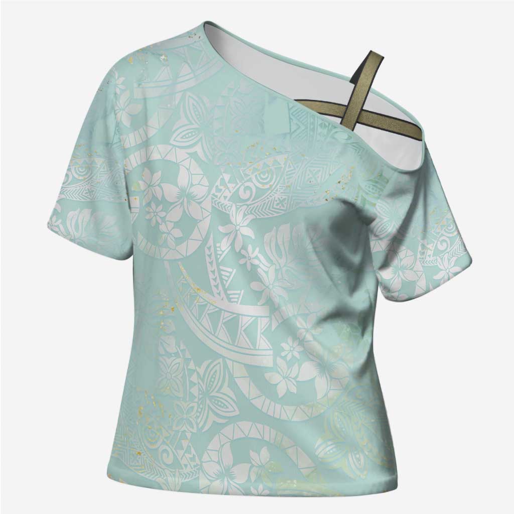 Polynesian Tiare Monstera Seafoam Green Cross Shoulder Shirt Liquid Style LT01 Female Green - Polynesian Pride