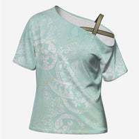 Polynesian Tiare Monstera Seafoam Green Cross Shoulder Shirt Liquid Style LT01 Female Green - Polynesian Pride