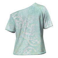 Polynesian Tiare Monstera Seafoam Green Cross Shoulder Shirt Liquid Style LT01 - Polynesian Pride