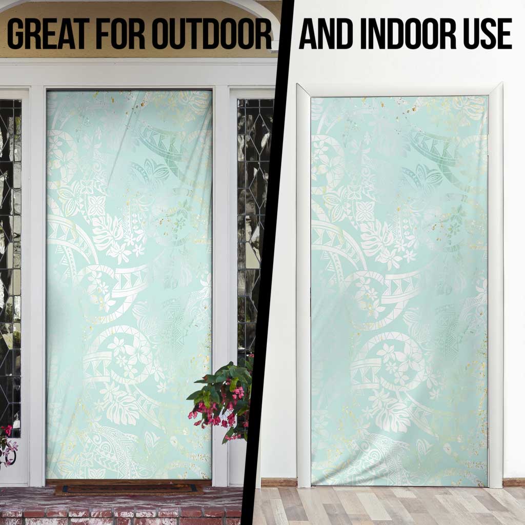 Polynesian Tiare Monstera Seafoam Green Door Cover Liquid Style - Polynesian Pride