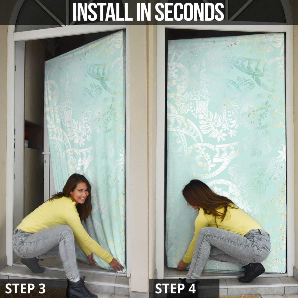 Polynesian Tiare Monstera Seafoam Green Door Cover Liquid Style - Polynesian Pride