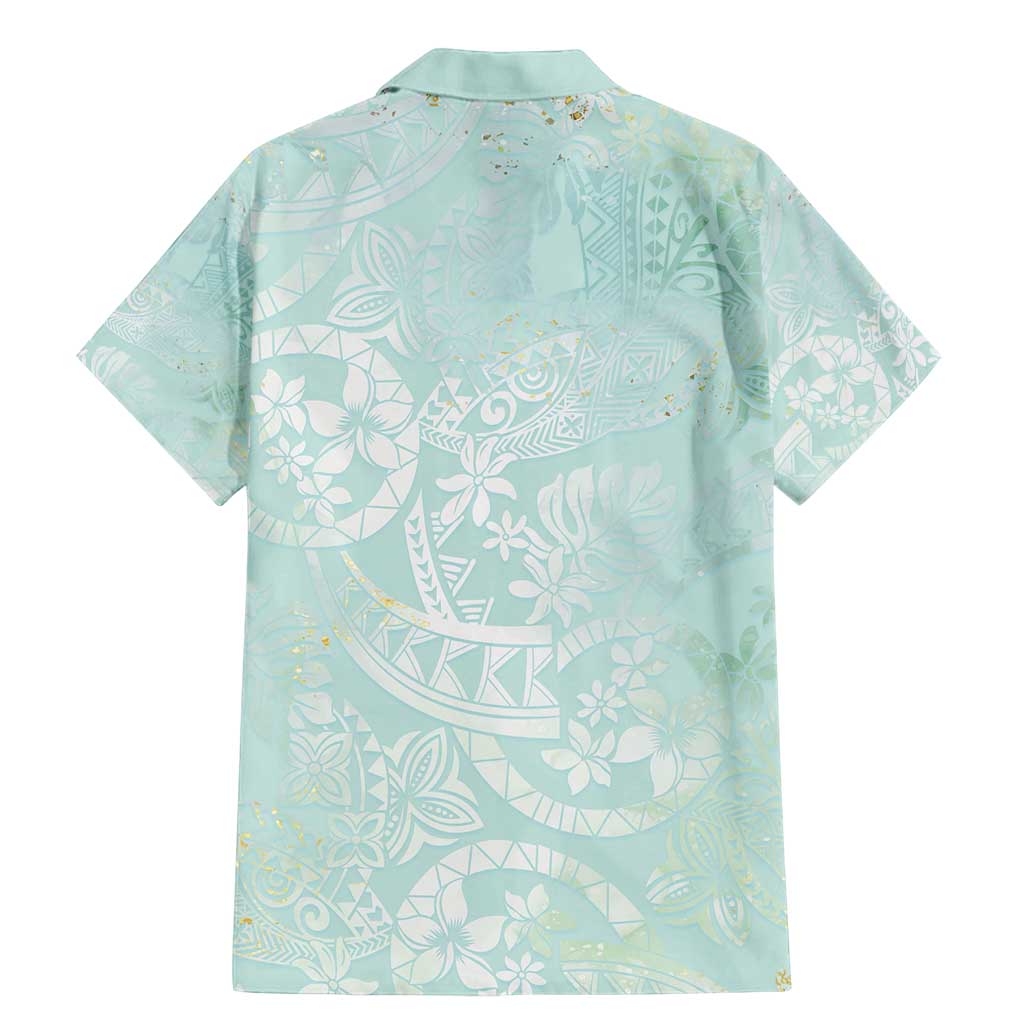 Polynesian Tiare Monstera Seafoam Green Family Matching Mermaid Dress and Hawaiian Shirt Liquid Style - Polynesian Pride