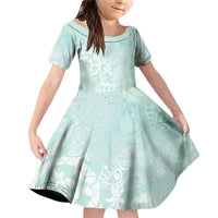 Polynesian Tiare Monstera Seafoam Green Family Matching Off Shoulder Short Dress and Hawaiian Shirt Liquid Style - Polynesian Pride