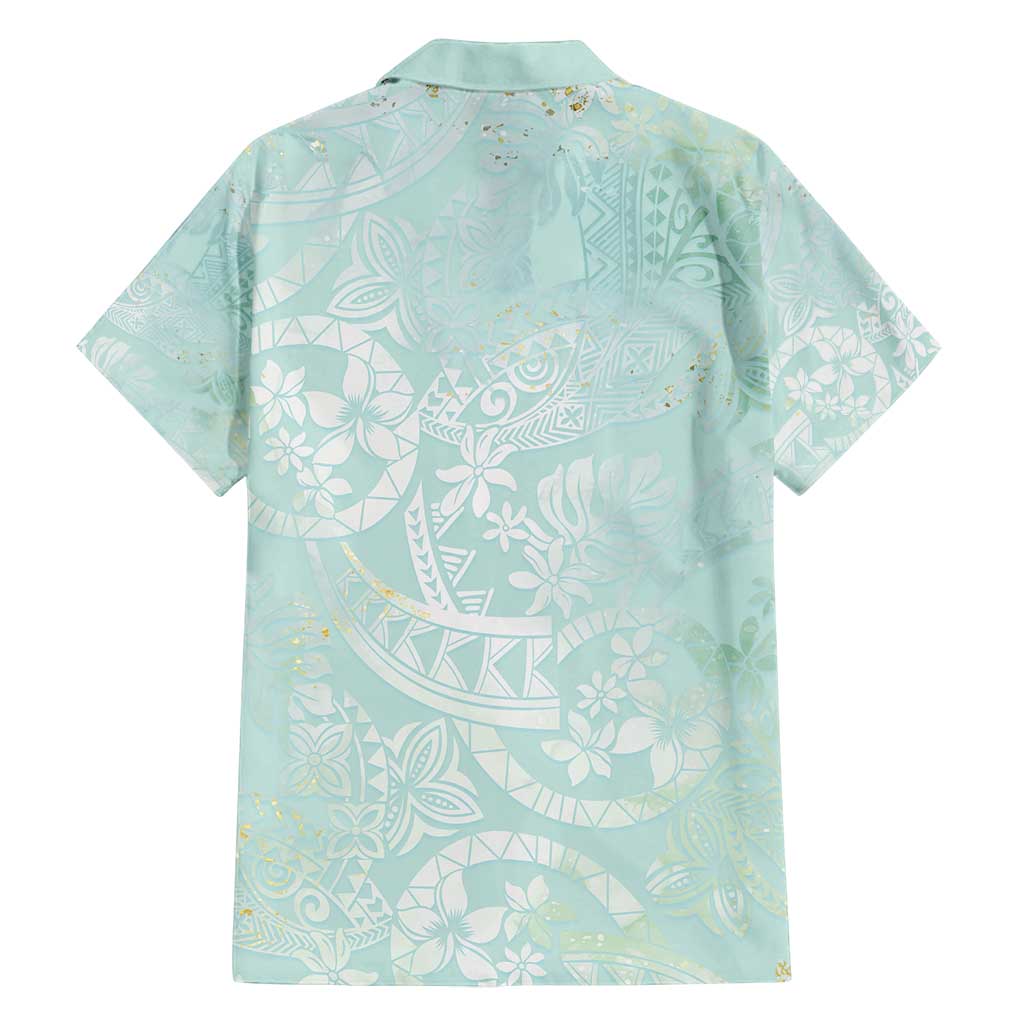 Polynesian Tiare Monstera Seafoam Green Family Matching Puletasi and Hawaiian Shirt Liquid Style LT01 - Polynesian Pride
