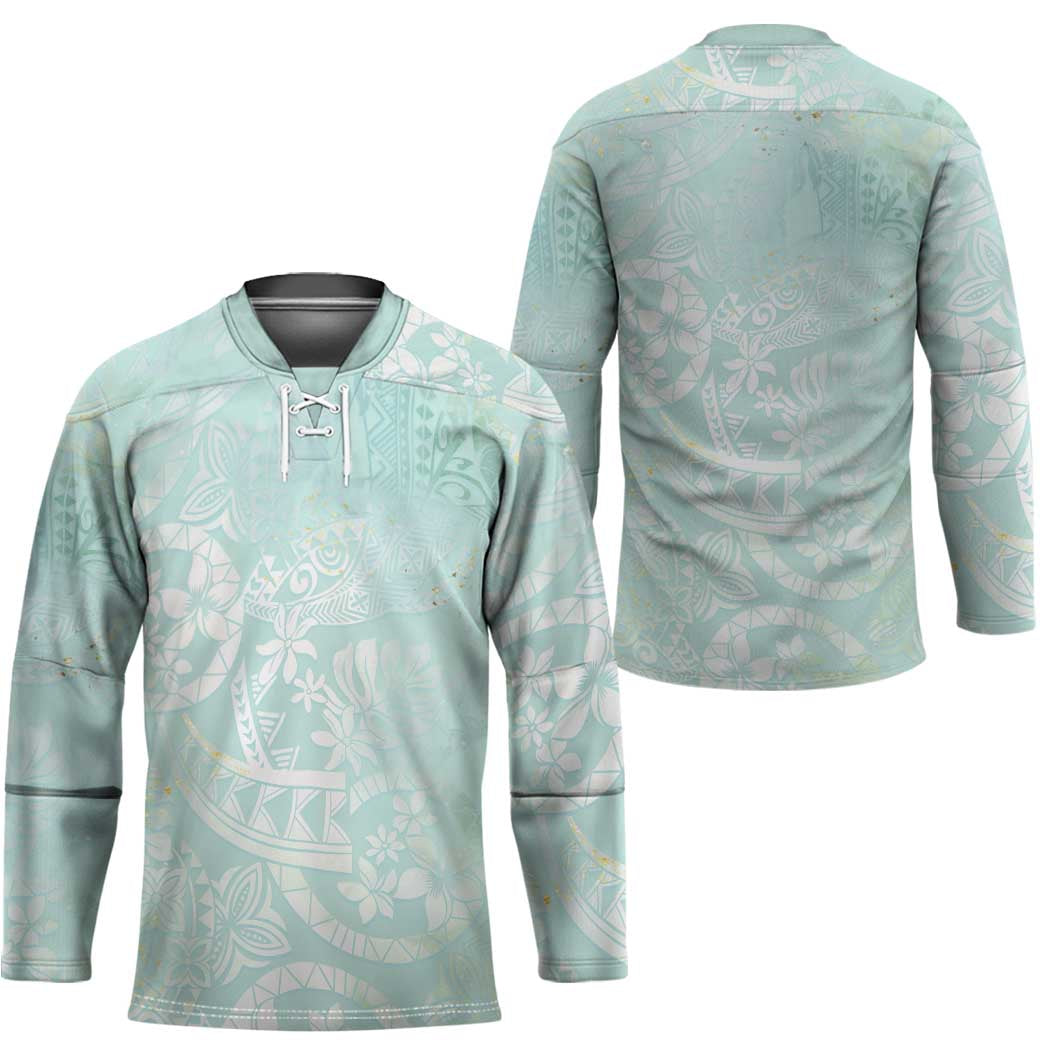 Polynesian Tiare Monstera Seafoam Green Hockey Jersey Liquid Style - Polynesian Pride