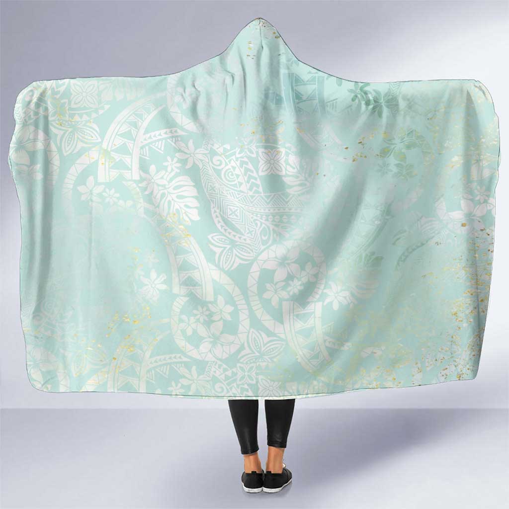 Polynesian Tiare Monstera Seafoam Green Hooded Blanket Liquid Style - Polynesian Pride