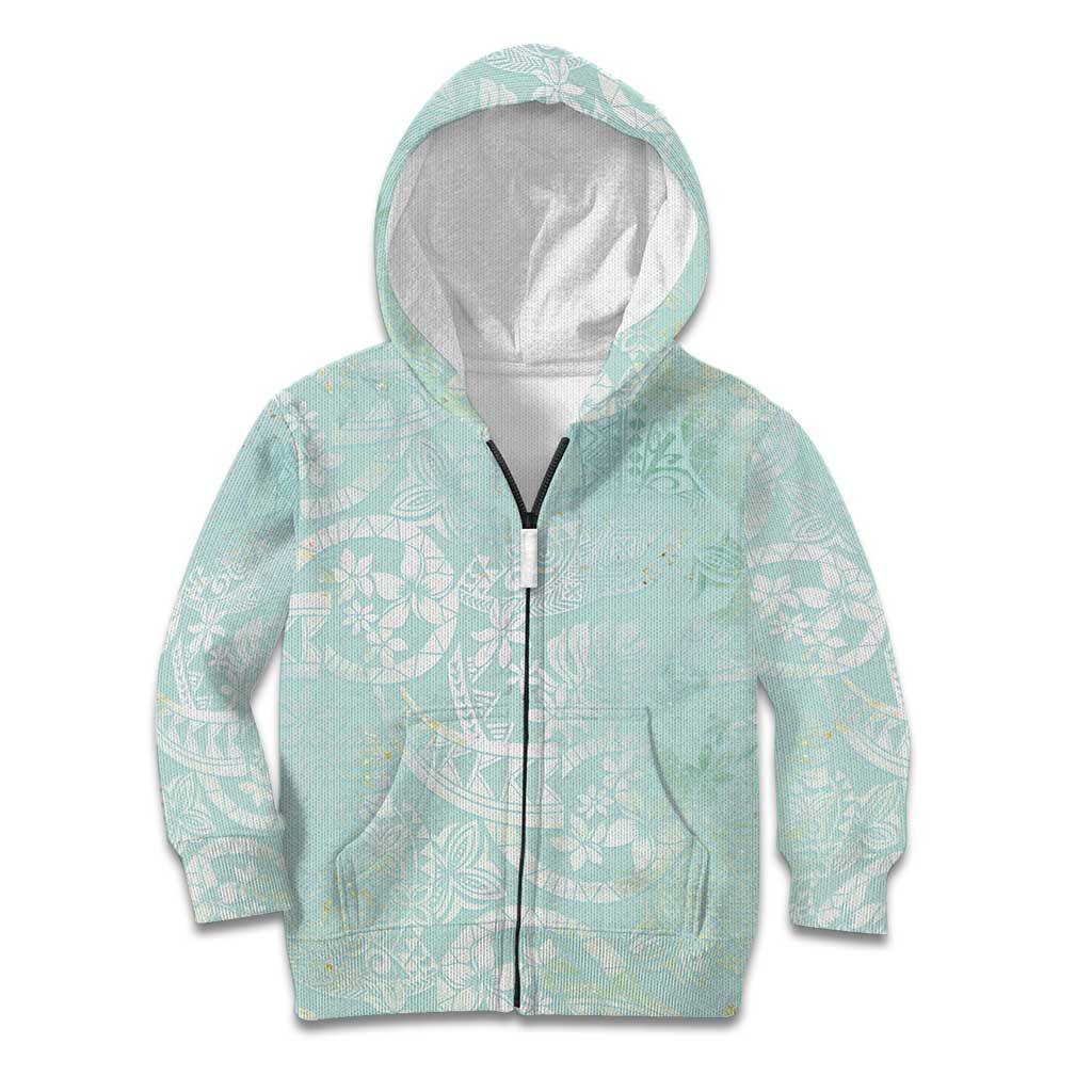 Polynesian Tiare Monstera Seafoam Green Kid Hoodie Liquid Style - Polynesian Pride