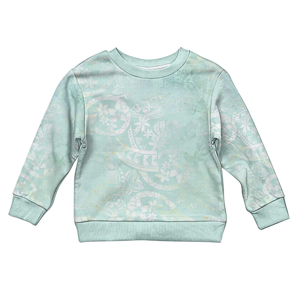 Polynesian Tiare Monstera Seafoam Green Kid Ugly Christmas Sweater Liquid Style - Polynesian Pride