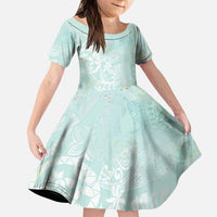 Polynesian Tiare Monstera Seafoam Green Kid Short Sleeve Dress Liquid Style - Polynesian Pride