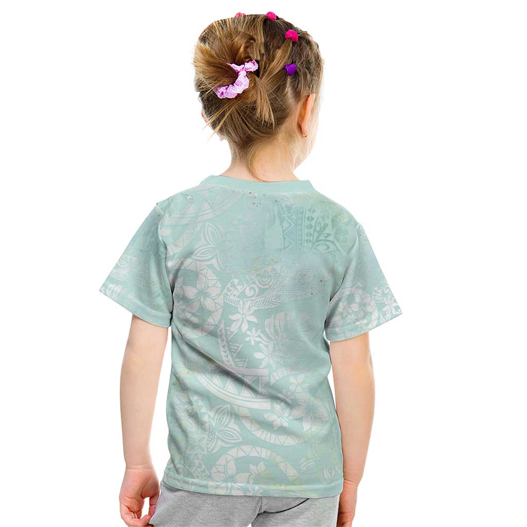 Polynesian Tiare Monstera Seafoam Green Kid T Shirt Liquid Style - Polynesian Pride
