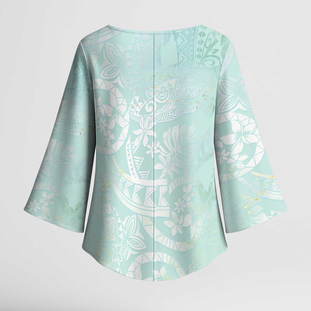 Polynesian Tiare Monstera Seafoam Green Kimono Sleeve Blouse Liquid Style LT01 - Polynesian Pride