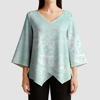 Polynesian Tiare Monstera Seafoam Green Kimono Sleeve Blouse Liquid Style LT01 - Polynesian Pride