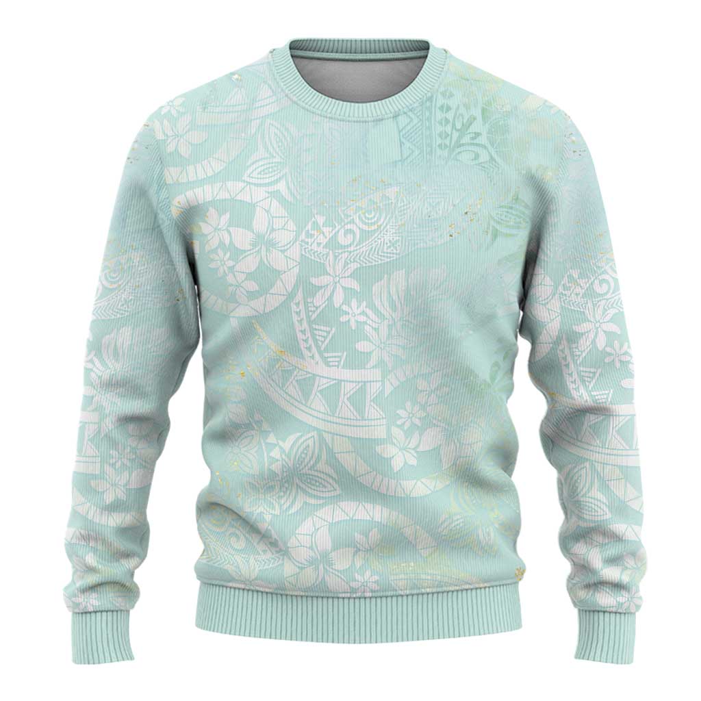 Polynesian Tiare Monstera Seafoam Green Ugly Christmas Sweater Liquid Style - Polynesian Pride