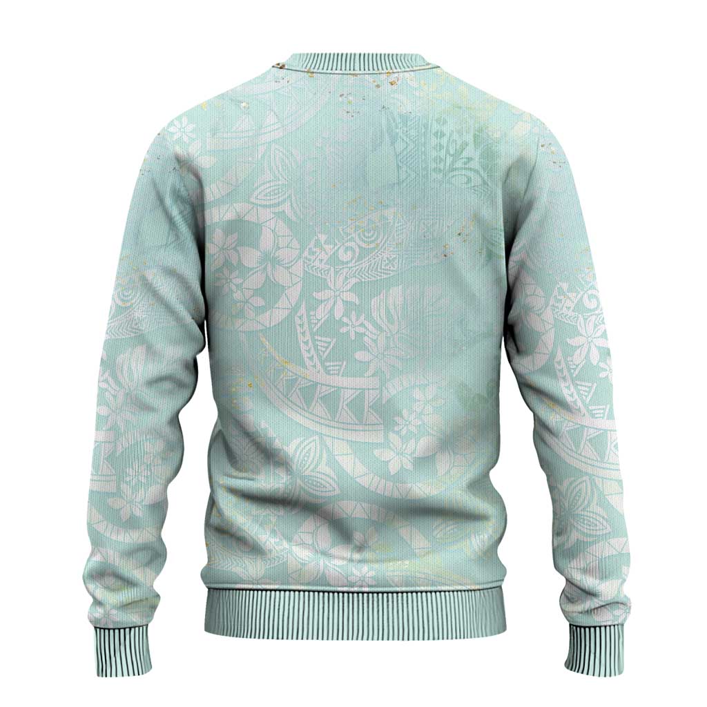 Polynesian Tiare Monstera Seafoam Green Ugly Christmas Sweater Liquid Style - Polynesian Pride
