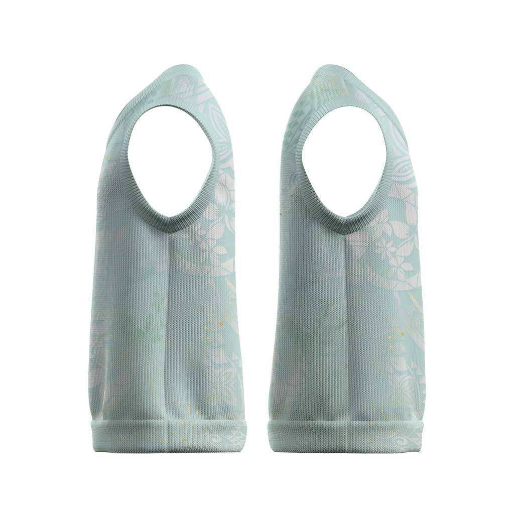 Polynesian Tiare Monstera Seafoam Green Christmas Knitted V-Neck Vest Liquid Style - Polynesian Pride