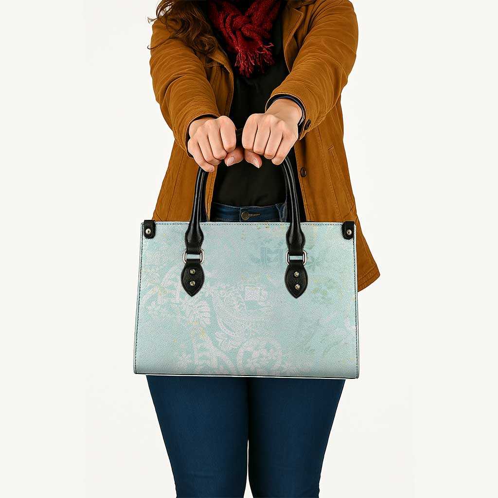 Polynesian Tiare Monstera Seafoam Green Leather Bag Liquid Style - Polynesian Pride