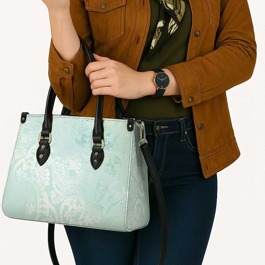 Polynesian Tiare Monstera Seafoam Green Leather Bag Liquid Style - Polynesian Pride